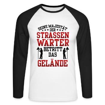 Straßenwärter betritt das Gelände Straßenbauer - Unisex Baseballshirt langarm - Weiß/Schwarz - Vorne - Nik (191cm)