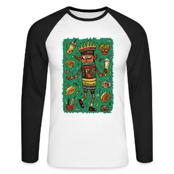 Hiéroglyphes amusants : restauration rapide - T-shirt baseball manches longues Homme - blanc/noir - Devant - Nik (191cm)