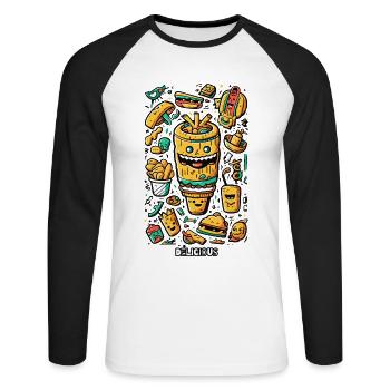 Delicious, fun fast food - Unisex Long Sleeve Baseball T-Shirt - white/black - Front - Nik (191cm)