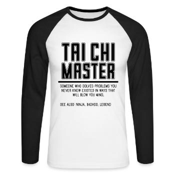 Tai Chi Master Someone Who Solves Tai Chi Chuan - Unisex Long Sleeve Baseball T-Shirt - white/black - Front - Nik (191cm)