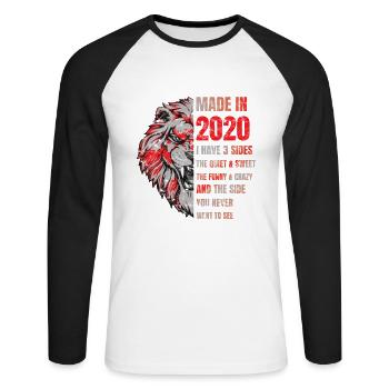 2020 Birthday Lion made in - Unisex Long Sleeve Baseball T-Shirt - white/black - Front - Nik (191cm)