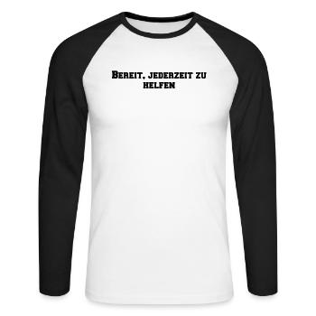 Feuerwehr - Bereit, jederzeit zu helfen - Unisex Baseballshirt langarm - Weiß/Schwarz - Vorne - Nik (191cm)