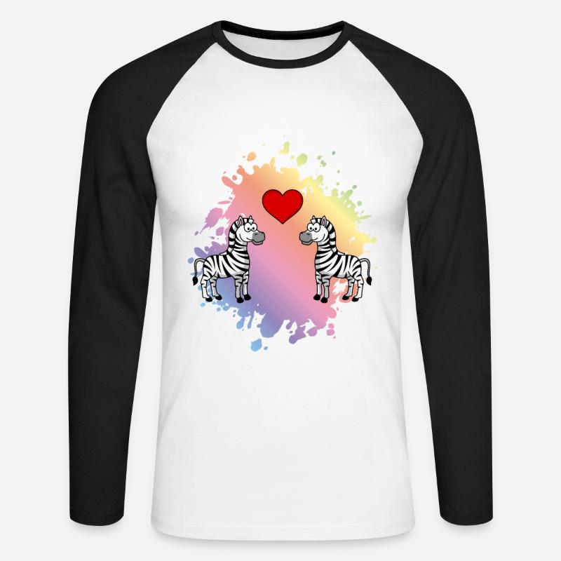 Zebra Comic Paar Liebe - Unisex Baseballshirt langarm - Weiß/Schwarz