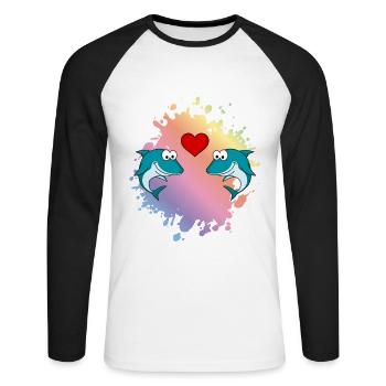 Shark Comic Couple Love - T-shirt baseball manches longues Homme - blanc/noir - Devant - Nik (191cm)