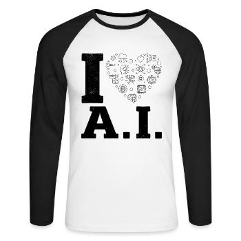 I Love Ai - Artificial Intelligence Machine Learni - Unisex Baseballshirt langarm - Weiß/Schwarz - Vorne - Nik (191cm)