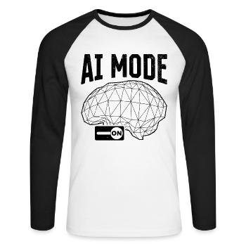 AI Mode On - AI Artificial Intelligence Mode On - Unisex Long Sleeve Baseball T-Shirt - white/black - Front - Nik (191cm)