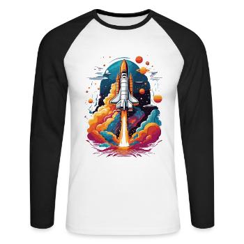 Space Shuttle Astronaut Rocket Space Adventure - Unisex Long Sleeve Baseball T-Shirt - white/black - Front - Nik (191cm)