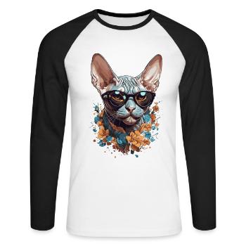 Stilvolle Sphinx Katze Design für Katzenliebhabe - Unisex Baseballshirt langarm - Weiß/Schwarz - Vorne - Nik (191cm)