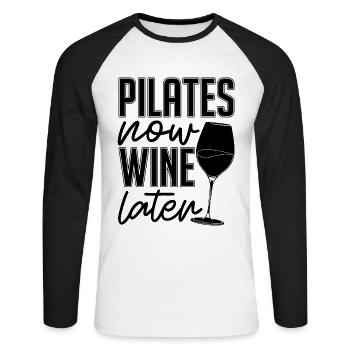 Pilates Now Wine Later Reformer Pilates Lover - Unisex Baseballshirt langarm - Weiß/Schwarz - Vorne - Nik (191cm)