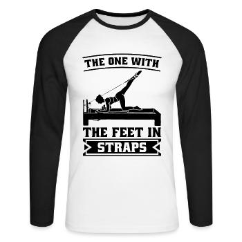 Celui avec les pieds dans la méditation Pilates Lover - T-shirt baseball manches longues Homme - blanc/noir - Devant - Nik (191cm)