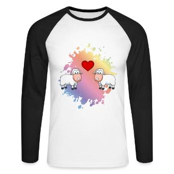Schaf Comic Paar Liebe - Unisex Baseballshirt langarm - Weiß/Schwarz - Vorne - Nik (191cm)