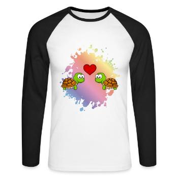 Turtle Comic Couple Love - Unisex Long Sleeve Baseball T-Shirt - white/black - Front - Nik (191cm)