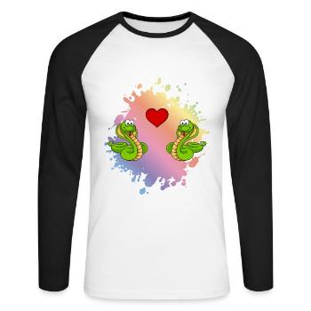 Snake Cobra Comic Couple Love - T-shirt baseball manches longues Homme - blanc/noir - Devant - Nik (191cm)