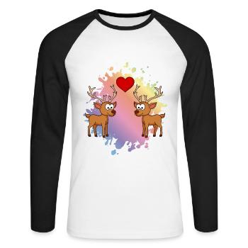 Hirsch Comic Paar Liebe - Unisex Baseballshirt langarm - Weiß/Schwarz - Vorne - Nik (191cm)