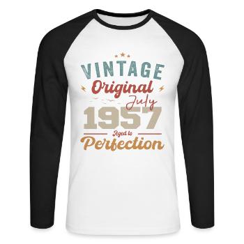 Juillet 1957 Anniversaire Juillet 1957 Original 1957 Juillet - T-shirt baseball manches longues Homme - blanc/noir - Devant - Nik (191cm)