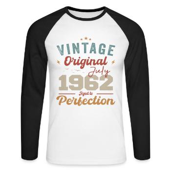 Juli 1962 Geburtstag Juli 1962 Original 1962 Juli - Unisex Baseballshirt langarm - Weiß/Schwarz - Vorne - Nik (191cm)