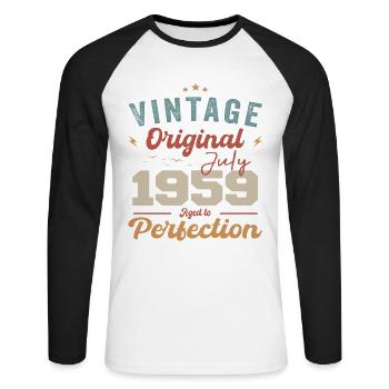 Juli 1959 Geburtstag Juli 1959 Original 1959 Juli - Unisex Baseballshirt langarm - Weiß/Schwarz - Vorne - Nik (191cm)