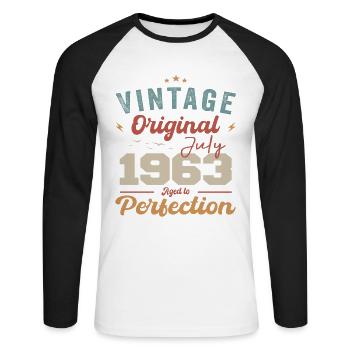 Juli 1963 Geburtstag Juli 1963 Original 1963 Juli - Unisex Baseballshirt langarm - Weiß/Schwarz - Vorne - Nik (191cm)