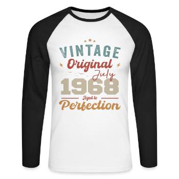 Juillet 1968 Anniversaire Juillet 1968 Original 1968 Juillet - T-shirt baseball manches longues Homme - blanc/noir - Devant - Nik (191cm)