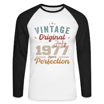 Juillet 1977 Anniversaire Juillet 1977 Original 1977 Juillet - T-shirt baseball manches longues Homme - blanc/noir - Devant - Nik (191cm)