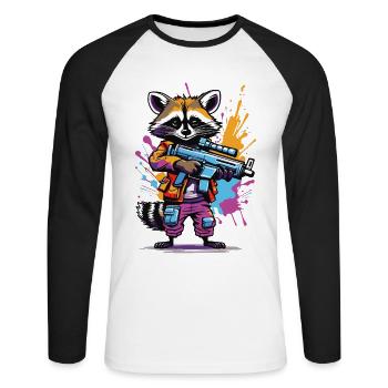 raton laveur avec pistolet laser - T-shirt baseball manches longues Homme - blanc/noir - Devant - Nik (191cm)