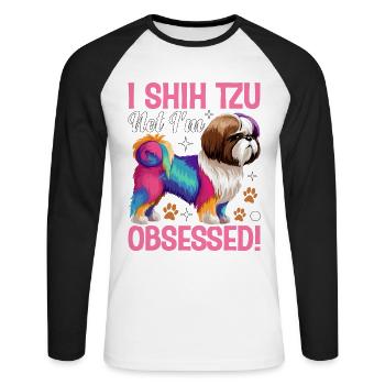 Je Shih Tzu pas je suis obsédé - T-shirt baseball manches longues Homme - blanc/noir - Devant - Nik (191cm)