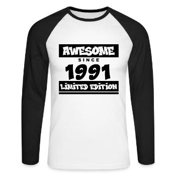 1991 - Jahrgang 1991 - Fantastisch seit 1991 - Unisex Baseballshirt langarm - Weiß/Schwarz - Vorne - Nik (191cm)