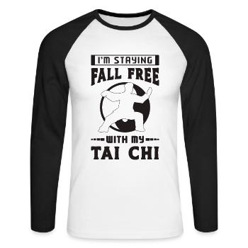 Je reste libre d’automne avec mon amoureux du Tai Chi Qigong - T-shirt baseball manches longues Homme - blanc/noir - Devant - Nik (191cm)