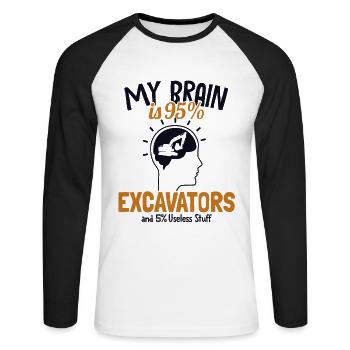 Mon cerveau est composé à 95% d’excavatrices Excavatrice Cycle de service grue sur chenilles - T-shirt baseball manches longues Homme - blanc/noir - Devant - Nik (191cm)