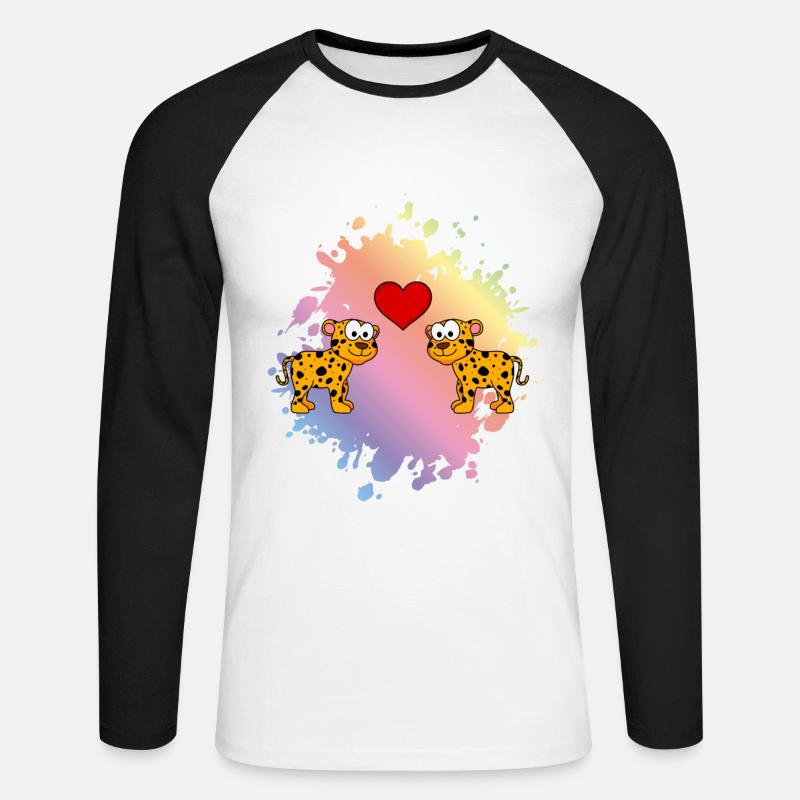 Leopard Comic Paar Liebe - Unisex Baseballshirt langarm - Weiß/Schwarz