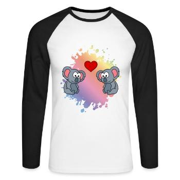 Koala Comic Couple Amour - T-shirt baseball manches longues Homme - blanc/noir - Devant - Nik (191cm)