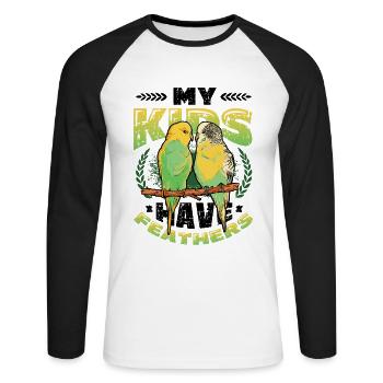 Mes enfants ont des plumes, des perruches, des oiseaux - T-shirt baseball manches longues Homme - blanc/noir - Devant - Nik (191cm)