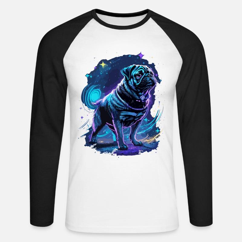 Mops Mitternachtszauber - Unisex Baseballshirt langarm - Weiß/Schwarz