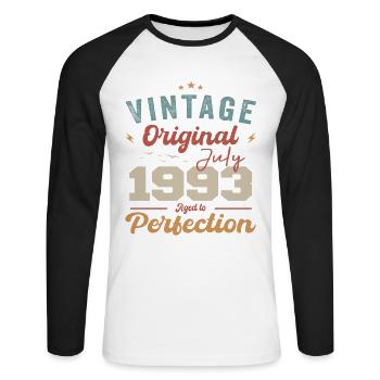 Juillet 1993 Anniversaire Juillet 1993 Original 1993 Juillet - T-shirt baseball manches longues Homme - blanc/noir - Devant - Nik (191cm)