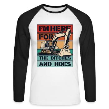 Je suis ici pour les fossés et les houes Cycle de service Grue sur chenilles - T-shirt baseball manches longues Homme - blanc/noir - Devant - Nik (191cm)