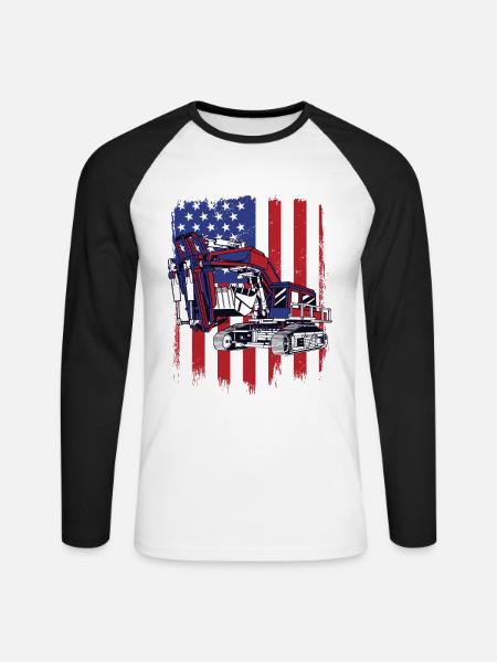Excavator Seilbagger Raupenbagger Baggerführer - Unisex Baseballshirt langarm - Weiß/Schwarz