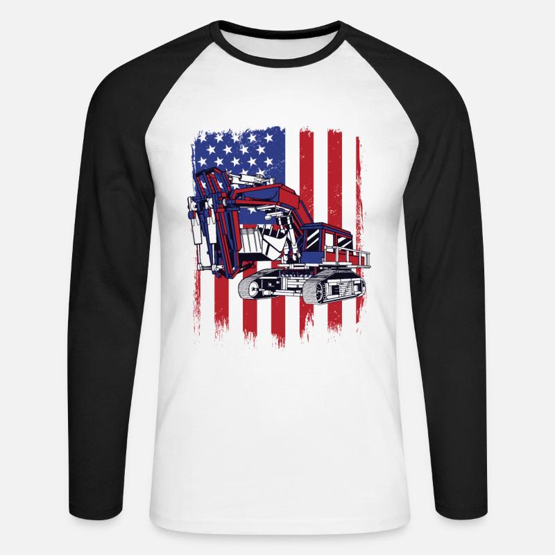 Excavator Seilbagger Raupenbagger Baggerführer - Unisex Baseballshirt langarm - Weiß/Schwarz