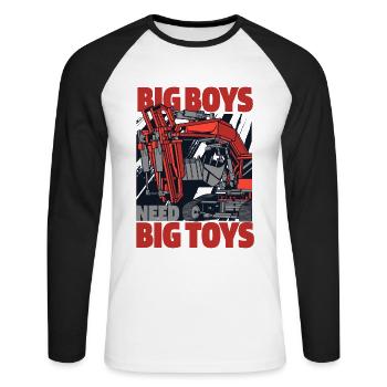 Big Boys Need Big Toys Raupenbagger Excavator - Unisex Baseballshirt langarm - Weiß/Schwarz - Vorne - Nik (191cm)