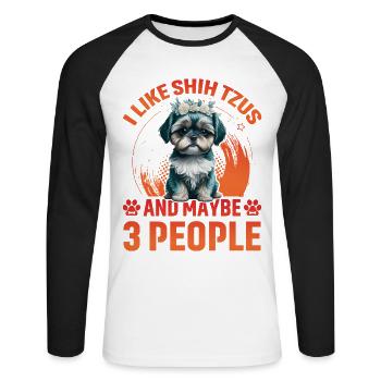 J’aime les Shih Tzus et peut-être 3 personnes - T-shirt baseball manches longues Homme - blanc/noir - Devant - Nik (191cm)