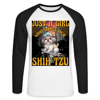 Juste une fille qui aime son Shih Tzu - T-shirt baseball manches longues Homme - blanc/noir - Devant - Nik (191cm)