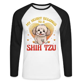 Mon cœur appartient à un Shih Tzu - T-shirt baseball manches longues Homme - blanc/noir - Devant - Nik (191cm)