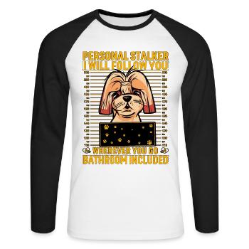 Shih Tzu Stalker - T-shirt baseball manches longues Homme - blanc/noir - Devant - Nik (191cm)