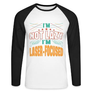 Je ne suis pas paresseux, je suis un joueur de laser tag focalisé sur le laser - T-shirt baseball manches longues Homme - blanc/noir - Devant - Nik (191cm)