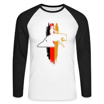 Reining Horse & Western Rider Western Riding - T-shirt baseball manches longues Homme - blanc/noir - Devant - Nik (191cm)
