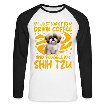 J’ai juste envie de boire un café et de me blottir contre Shih Tzu - T-shirt baseball manches longues Homme - blanc/noir - Devant - Nik (191cm)