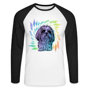 Shih Tzu - T-shirt baseball manches longues Homme - blanc/noir - Devant - Nik (191cm)