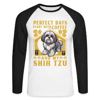 Les journées parfaites commencent avec le café et mon Shih Tzu - T-shirt baseball manches longues Homme - blanc/noir - Devant - Nik (191cm)