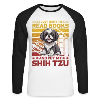 Je veux juste lire des livres et caresser mon Shih Tzu - T-shirt baseball manches longues Homme - blanc/noir - Devant - Nik (191cm)
