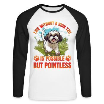 La vie sans Shih Tzu est possible mais inutile - T-shirt baseball manches longues Homme - blanc/noir - Devant - Nik (191cm)