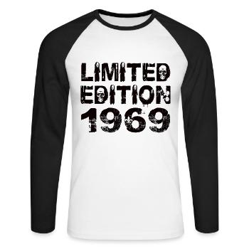 Édition Limitée 1969 Anniversaire 1969 Anniversaire - T-shirt baseball manches longues Homme - blanc/noir - Devant - Nik (191cm)